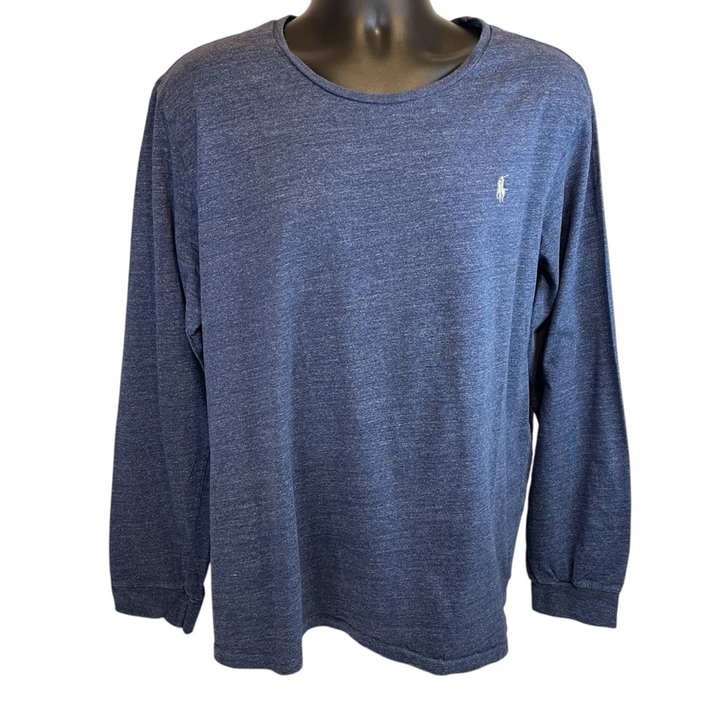 Polo Ralph Lauren Long Sleeve Tshirt Mens 2XL Heather Blue Cotton Custom Fit